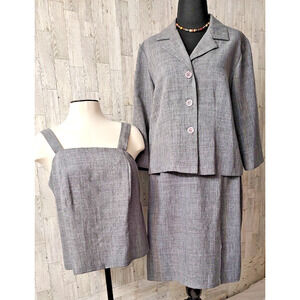 Ultra Dress New York Woman Vintage Summer 3 piece Suit 14W Gray Jacket Top Skirt